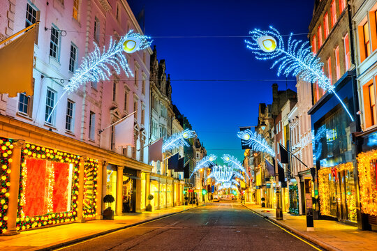 The beautiful Christmas lights illuminating Bond Street in London. England