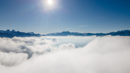 Amazing view from the air of the swiss riviera, Blonay, Switzerland. 