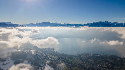 Amazing view from the air of the swiss riviera, Blonay, Switzerland. 