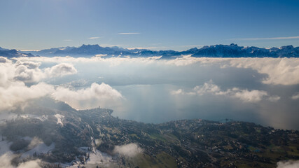 Amazing view from the air of the swiss riviera, Blonay, Switzerland. 