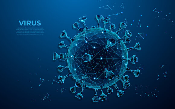 Coronavirus, 2019-nCov. Abstract low poly novel coronavirus concept. Microscopic view of virus cell, close up. Dangerous ncov coronavirus. Microbiology concept. 3D polygonal vector illustration.
