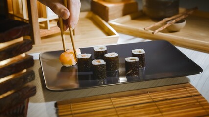 Japanese sushi served on plate