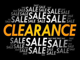 Clearance sale word cloud collage, business concept background