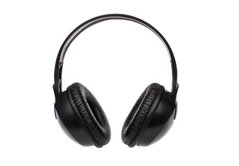 Fototapeta na wymiar Black headphones with wire isolated on white background