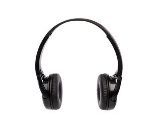 Black wireless headphones isolated on white background