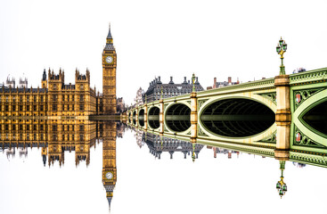 Big Ben with reflection with white background