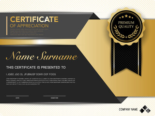 diploma certificate template black and gold color with luxury and modern style vector image, suitable for appreciation.  Vector illustration EPS10.
