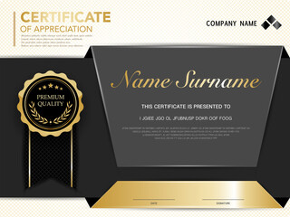 diploma certificate template black and gold color with luxury and modern style vector image, suitable for appreciation.  Vector illustration EPS10.