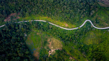aerial view mountain paths rural road between the city