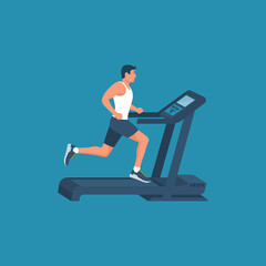 Man on a treadmill. Athlete in sportswear. Training in gym. Isolated on white background. Young attractive male. Active lifestyle. Sports and fitness. Vector illustration flat design. Athletic body.