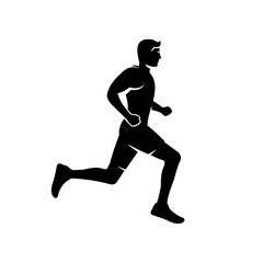 Fototapeta na wymiar Running man black silhouette. Isolated on white background. Young attractive male. Glyph sports and fitness. Vector illustration flat design.