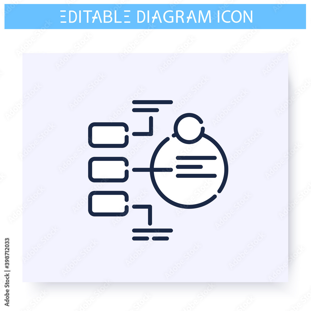 Aufkleber explanatory diagram line icon. information banner. business, management, structure visualisation. in