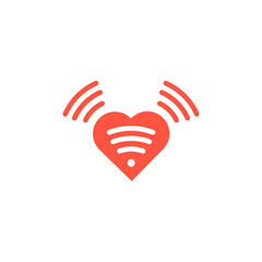 Obraz premium Heart symbol with radio waves spreading influence on people online.