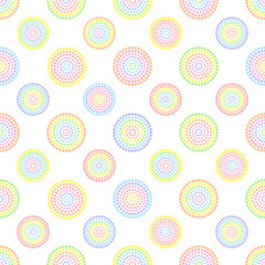 Rainbow seamless polka dot pattern, vector illustration. Seamless pattern with pastel colorful circles of dots. Kids pastel rainbow geometric background