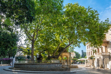 Hippocrates square and Gazi Hasan Pasha Mosque view in Kos Town. Kos Island is popular tourist destination in Aegean Sea.
