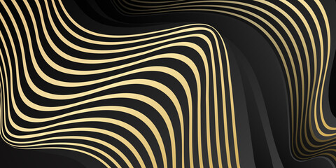 Gold and black curve wave abstract background with golden wave lines