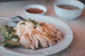 Fototapeta na wymiar Thai gourmet steamed chicken with rice