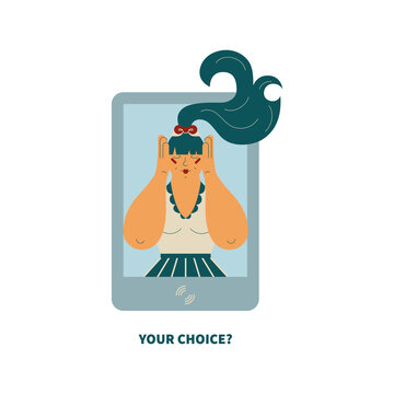A concept illustration with an image of a young woman on her phone.