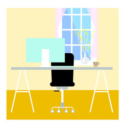 Empty working room with workplace. Vector illustration