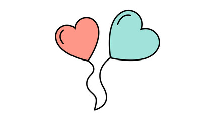 Simple flat style icon of beautiful two balloons in the form of hearts for the feast of love on Valentine's Day or March 8th.