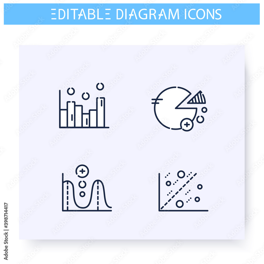 Poster diagrams line icons set. information graphic. business, management, structure visualisation. infogra