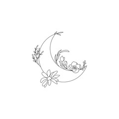 Moon decorated with floral elements. Template for branding, wedding, invitation, greeting cards design
