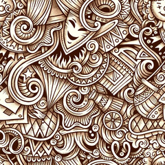 Amusement Park vector hand drawn doodles seamless pattern.