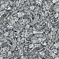 Cartoon hand-drawn doodles on the subject of Cinema style theme