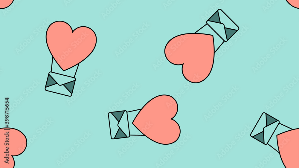 Poster texture endless seamless pattern from flat icons of balloons and envelopes of love items for the fea