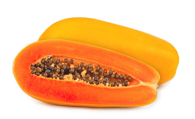 ripe papaya on white background