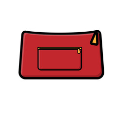 Beautiful color red flat icon of a woman’s handbag for beauty and makeup cosmetics bags isolated on a white background. illustration