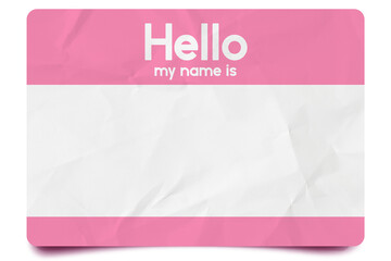 Light pink hello my name is name tag blank template