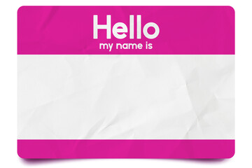 Pink hello my name is name tag blank template © psdgraphicscom