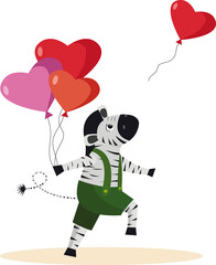 Cute boy zebra with heart balloons vector image