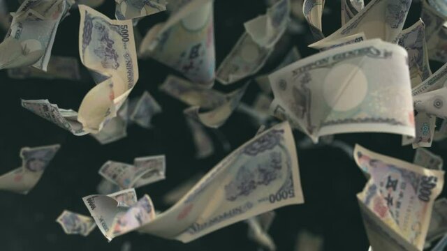 Falling Japanese Yen banknotes 4K Loop
