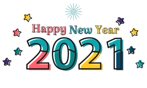 Happy New Year 2021 vector illustration isolated on white color background. include firework, stars, etc. good for greeting cards, banners, web, parties and others.