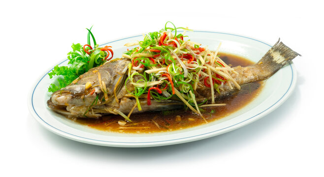 Steamed Grouper Fish with Soy Sauce Chinese food