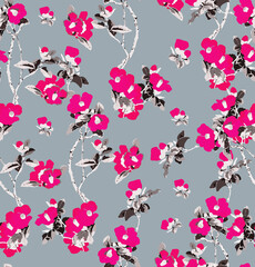 Vintage Flowers Branches Concept Elegant Fashion Pattern Trendy Colors Seamless Design