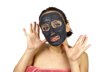 woman removes a cosmetic mask from her face. Skin care, Spa treatments