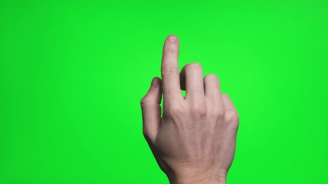 4K man hand touchscreen gestures on green screen.