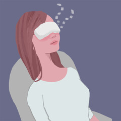 蒸しタオルを目にあてる女性