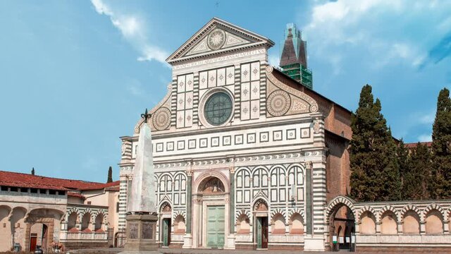 Time lapse Florence Santa maria Novella basilica or church during a sunny cloudy day