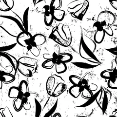 Rolgordijnen floral seamless background pattern, with paint strokes and splashes, black and white © Kirsten Hinte