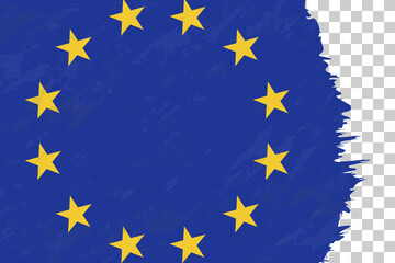 Horizontal Abstract Grunge Brushed Flag of European Union on Transparent Grid.