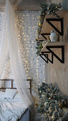 Christmas interior, New Year's bed.