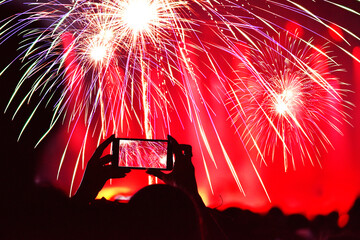 Recording fireworks with smart phone at New Year's Eve party