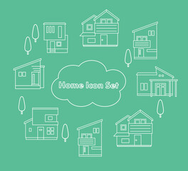 現代のおしゃれな一軒家のアイコンイラストセット
