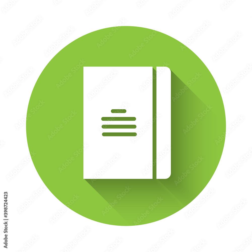 Poster white notebook icon isolated with long shadow. spiral notepad icon. school notebook. writing pad. di