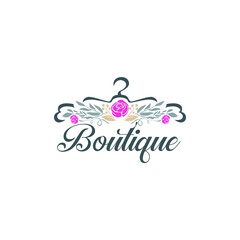Coat hanger concept with flowers for a boutique logo template.