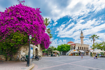 Famous Eleftherias square view in Kos Town. Kos Island is a popular tourist destination in Greece.